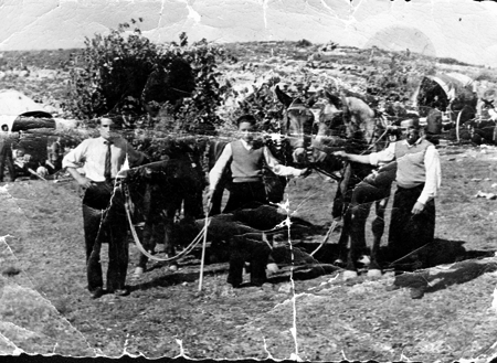 Vecinos de Bello con mulas.