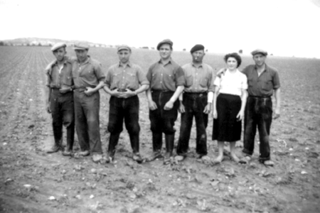 Grupo de trabajadores en Francia. AÃ±o 1958.