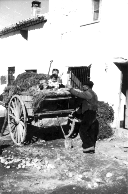 VÃ­ctor Yuste y niÃ±os sobre un carro. Cella.