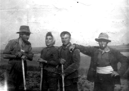 Victorino, MarÃ­a, Miguel y Blas trabajando. Cella.