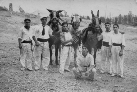 Regalado y amigos con las mulas. Cella