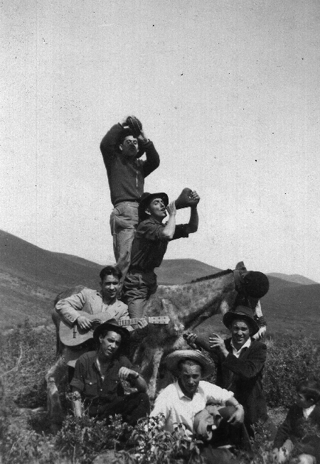 Amigos bebiendo y tocando la guitarra. Calamocha