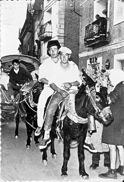Amigos sobre el burro en fiestas. Calamocha