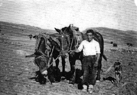 Hombre arando en el campo. Tornos