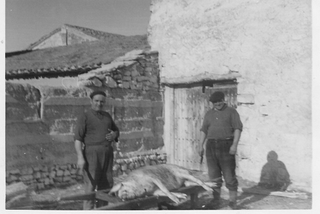 Hombres en un dÃ­a de matanza. Torralba de los Sisones.