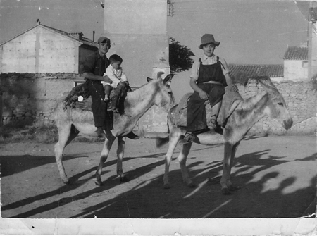 Hombres sobre burros con bebe. Torralba de los Sisones.