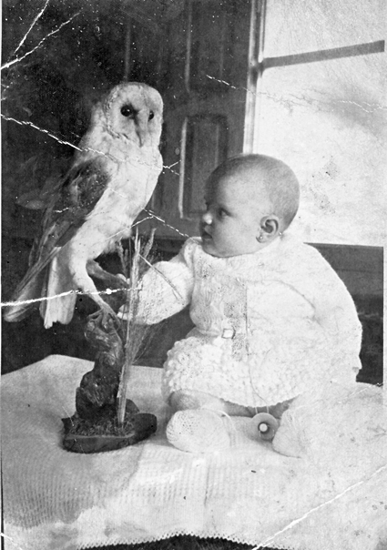 Retrato junto a lechuza disecada. Torrelosnegros