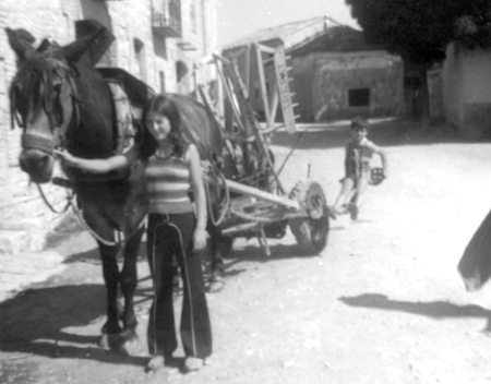 Carmen Soler con el caballo y el apero de labranza. Cella