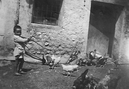 NiÃ±o rodeado de gallinas. Lagueruela.