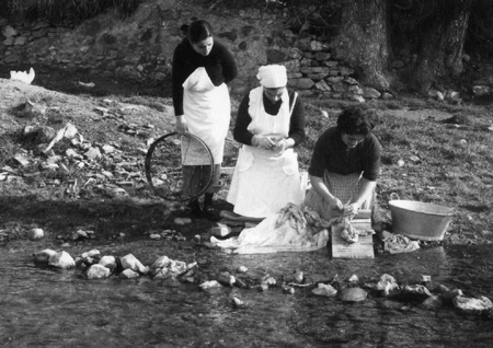 Mujeres trabajando despuÃ©s de la matanza. Badules.