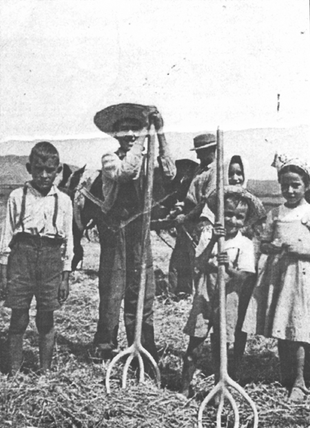 Vecinos de Villarreal de Huerva en la era.