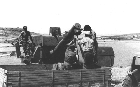 Una de las primeras cosechadoras de Langa del Castillo.