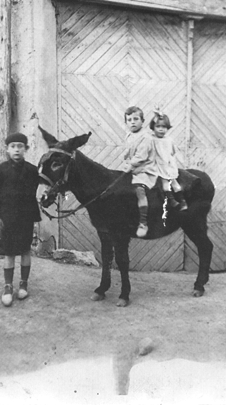 El burro "mosÃ©n", Rudensindo, FÃ©lix y Herminia Quilez. Langa del Castillo.